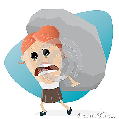 Businesswoman carrying a big rock Vector Illustration