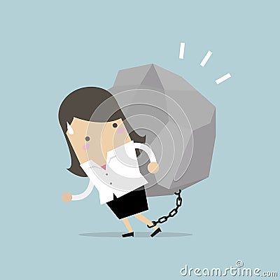 Businesswoman carrying a big rock. Vector Illustration