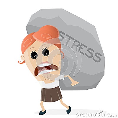 Businesswoman carrying a big stress rock Vector Illustration