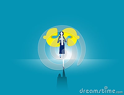 Businesswoman carrying money to move forward. Business finance effort Vector Illustration