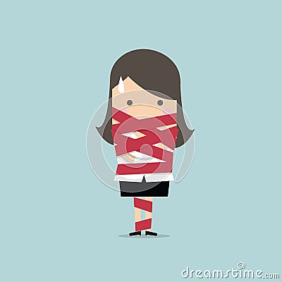 Businesswoman caught in red tape vector Vector Illustration