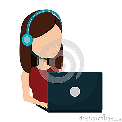 Businesswoman character operator call center icon Vector Illustration