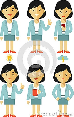 Businesswoman character set in different poses Vector Illustration