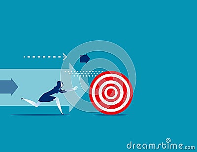 Businesswoman chasing the target. Concept business vector illustration. Vector Illustration