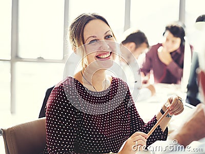 Businesswoman Cheerful Smiling Beautiful Smart Concept Stock Photo