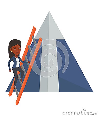 Businesswoman climbing on mountain. Vector Illustration