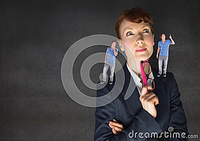 Businesswoman confused between being good or bad conscience Stock Photo