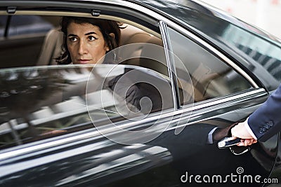 Businesswoman Corporate Taxi Transport Service Stock Photo