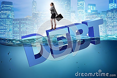 The businesswoman in debt business concept Stock Photo