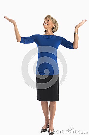Businesswoman Displaying Invisible Product Stock Photo