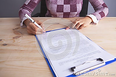 Businesswoman documents to sign Stock Photo