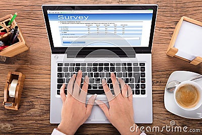Businesswoman Doing Survey On Laptop Stock Photo