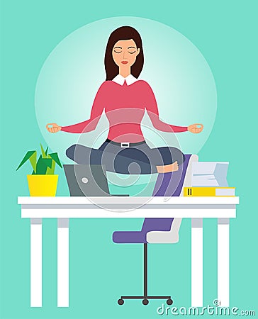 Businesswoman doing yoga Stock Photo