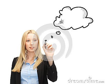 Businesswoman drawing blank text bubble Stock Photo