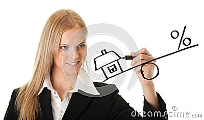 Businesswoman drawing a mortgage illustration Cartoon Illustration
