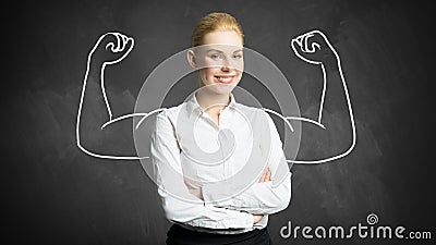 Businesswoman with drawing symbolizing power Stock Photo