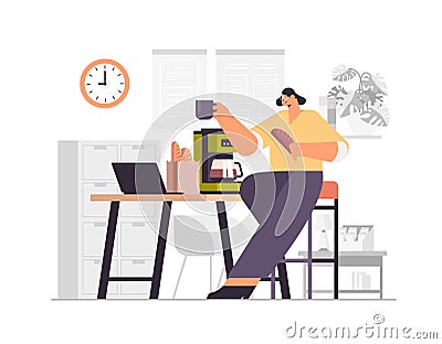 businesswoman drinking coffee and using laptop business woman having coffee break horizontal Vector Illustration