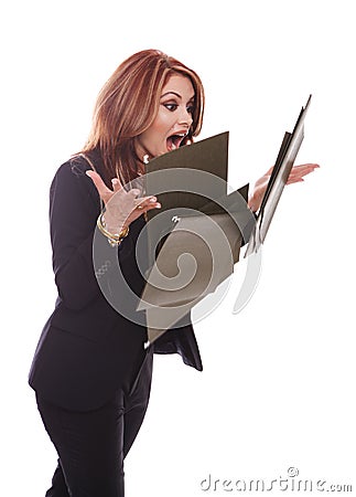 Businesswoman dropping files Stock Photo