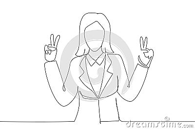 businesswoman elegant formal shirt doing victory V sign. Vector Illustration