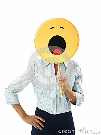 Businesswoman with emoticon Stock Photo