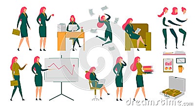 Businesswoman Executive Manager Character Set Vector Illustration