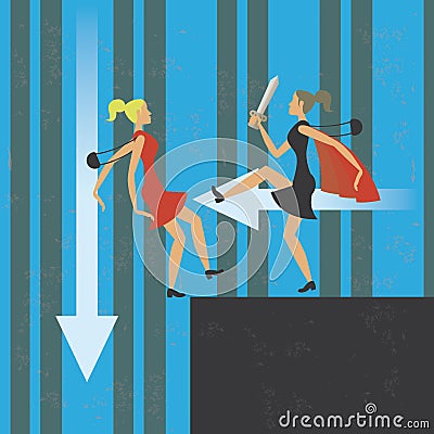 Businesswoman fighting against a rival Vector Illustration
