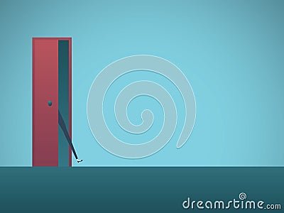 Businesswoman with foot in the door vector concept. Symbol of determination, opportunity, aspirations. Vector Illustration