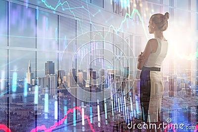 Businesswoman with forex chart Stock Photo