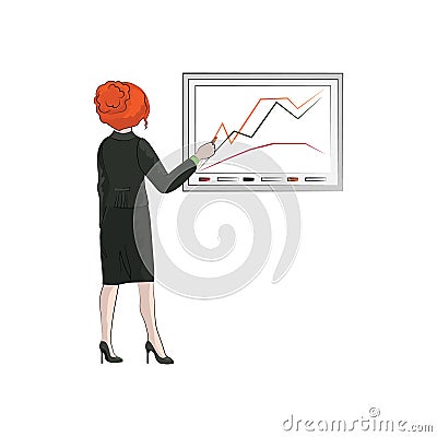 Businesswoman girl, woman draws a chart. Vector color Vector Illustration