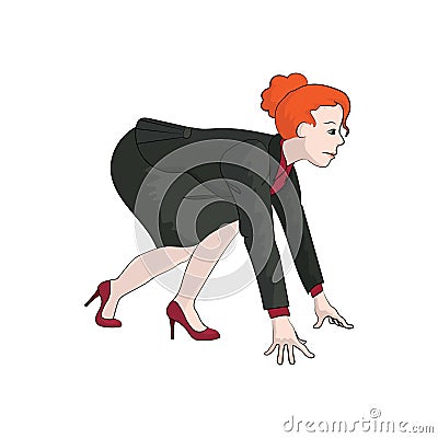 Businesswoman girl, woman on a low start. Vector color Cartoon Illustration