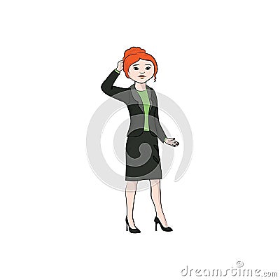 Businesswoman girl, woman puzzled. Stock Photo