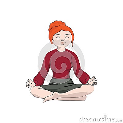 Businesswoman girl, woman sitting in a yoga pose. Vector color Vector Illustration