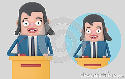 Businesswoman giving a meeting. Isolated. Cartoon Illustration