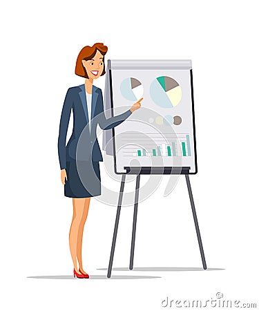 Businesswoman giving presentation flat character Vector Illustration