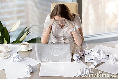 Businesswoman goes mad because of missing deadline Stock Photo