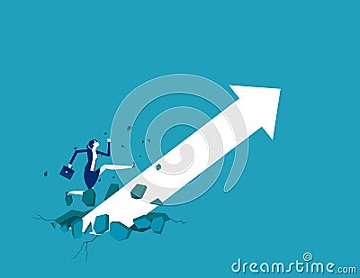 Businesswoman with growing arrow. Broke through the ground and upward Vector Illustration