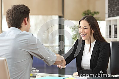 Businesswoman handshaking with client closing deal Stock Photo