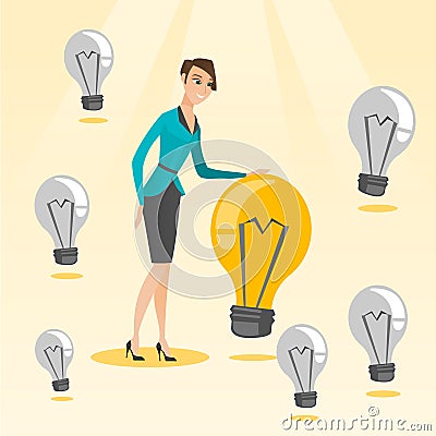 Businesswoman having business idea. Vector Illustration