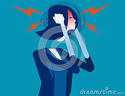 Businesswoman with headache. Concept business vector, Anger, Pressure Vector Illustration