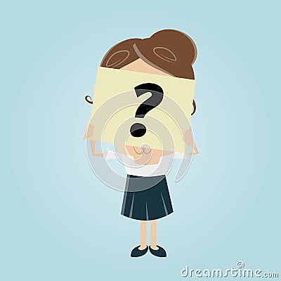 Businesswoman hiding her face behind a question mark note Vector Illustration