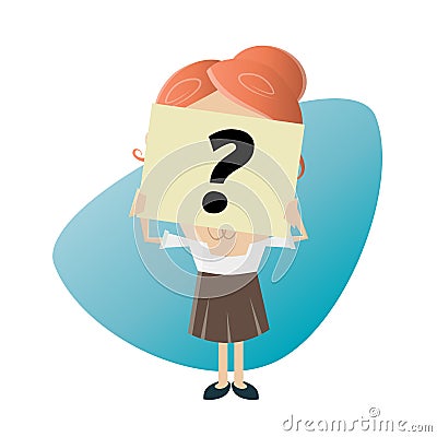 Businesswoman hiding her face behind a question mark note Vector Illustration