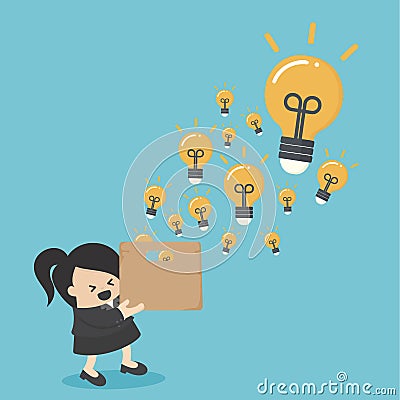 Businesswoman hold boxes of creativity. Vector Illustration