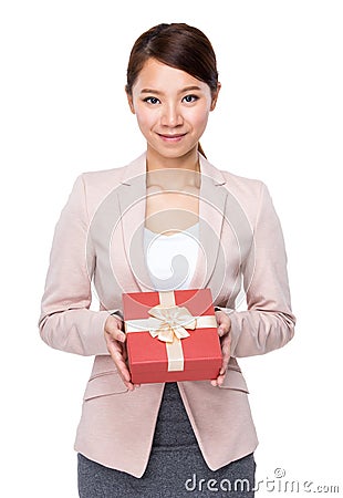 Businesswoman hold with gift box Stock Photo