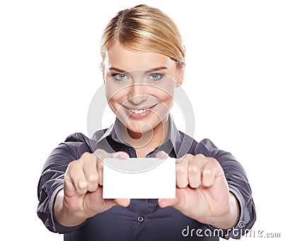 Businesswoman holding credit card Stock Photo