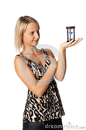 Businesswoman with hourglass Stock Photo