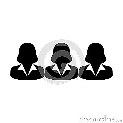 Businesswoman icon vector female group of persons symbol avatar for management team in flat color glyph pictogram Vector Illustration