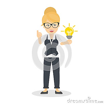 Businesswoman with idea. Vector Illustration