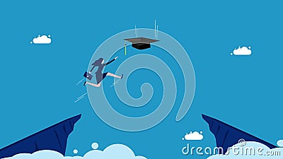 Businesswoman jumping to grab a graduation cap. graduate concept Vector Illustration