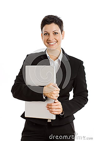 businesswoman with laptop Stock Photo