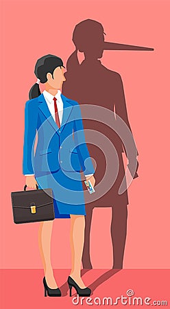 Businesswoman with long nose shadow on wall. Vector Illustration